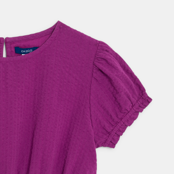 فستان موحد بأكمام قصيرة، باللون الأرجواني للفتيات.